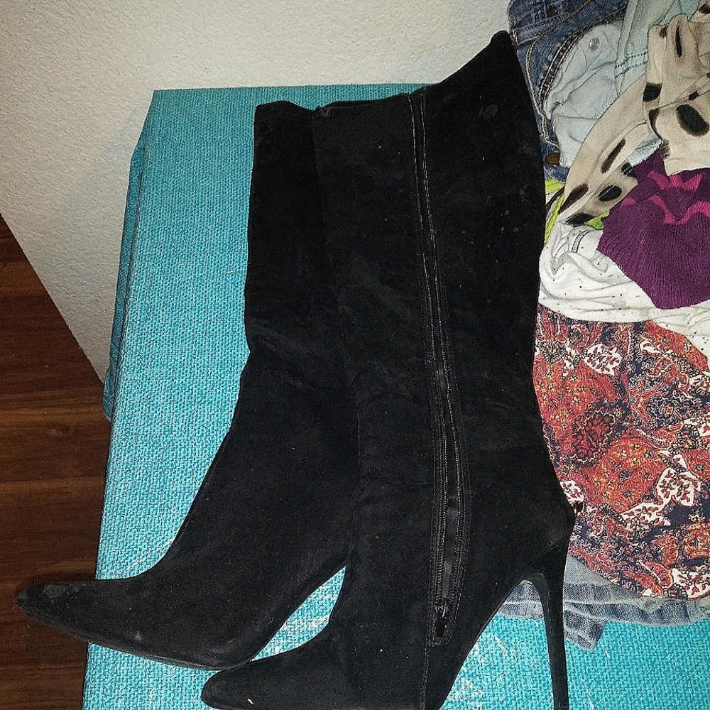 Black VELVET Knee High Boots